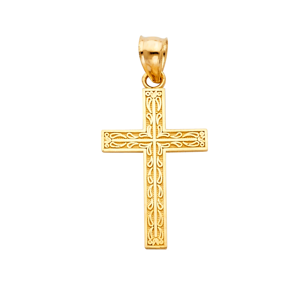 14K Yellow Gold Medium Latin Design Religious Cross Pendant (15 Mm X 30 Mm)